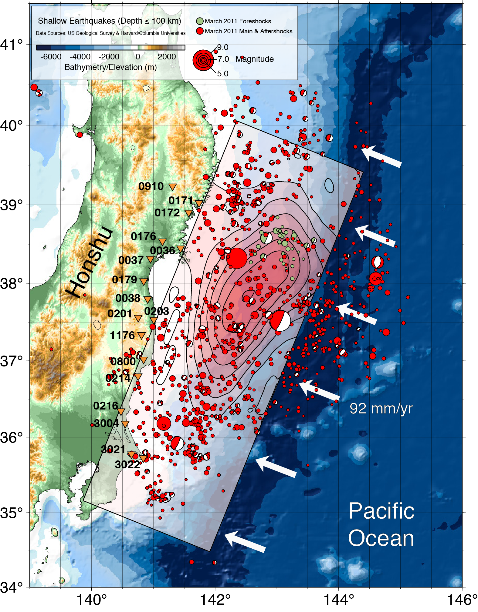 Aftershock map with a preliminary slip model.